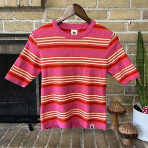 Lucy & Yak Womens Pink Striped Half Sleeve Ribbed Top Size Medium